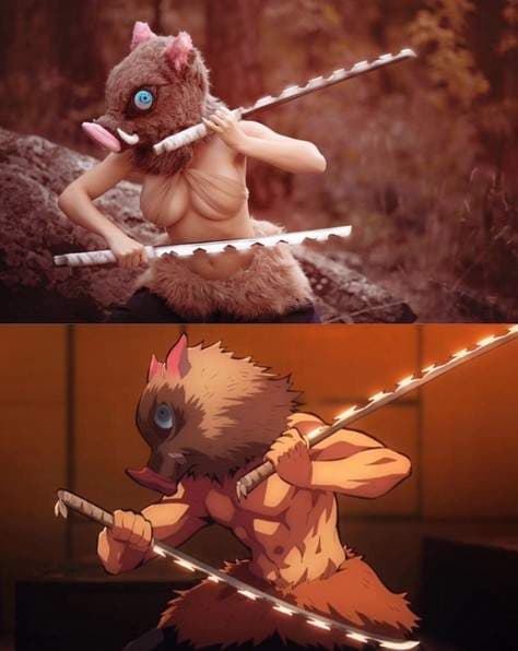 本欲斥奈何大《胸肌最巨伊之助》知名coser「JESSICA」的鬼灭之刃角色扮演