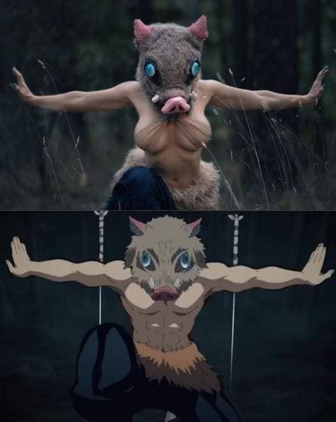 本欲斥奈何大《胸肌最巨伊之助》知名coser「JESSICA」的鬼灭之刃角色扮演