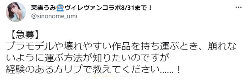 《爱玩钢普拉的写真女星东云うみ》询问有没有办法安全搬运模型？网友们集思广益反应超热烈